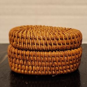 Woven Rattan Trinket Box - Natural Brown